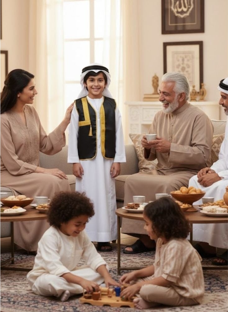 بريميم صدرية رجالية عربية تقليدية باللونين الأسود والذهبي مزينة بشرابات – زي ثقافي - Image 3